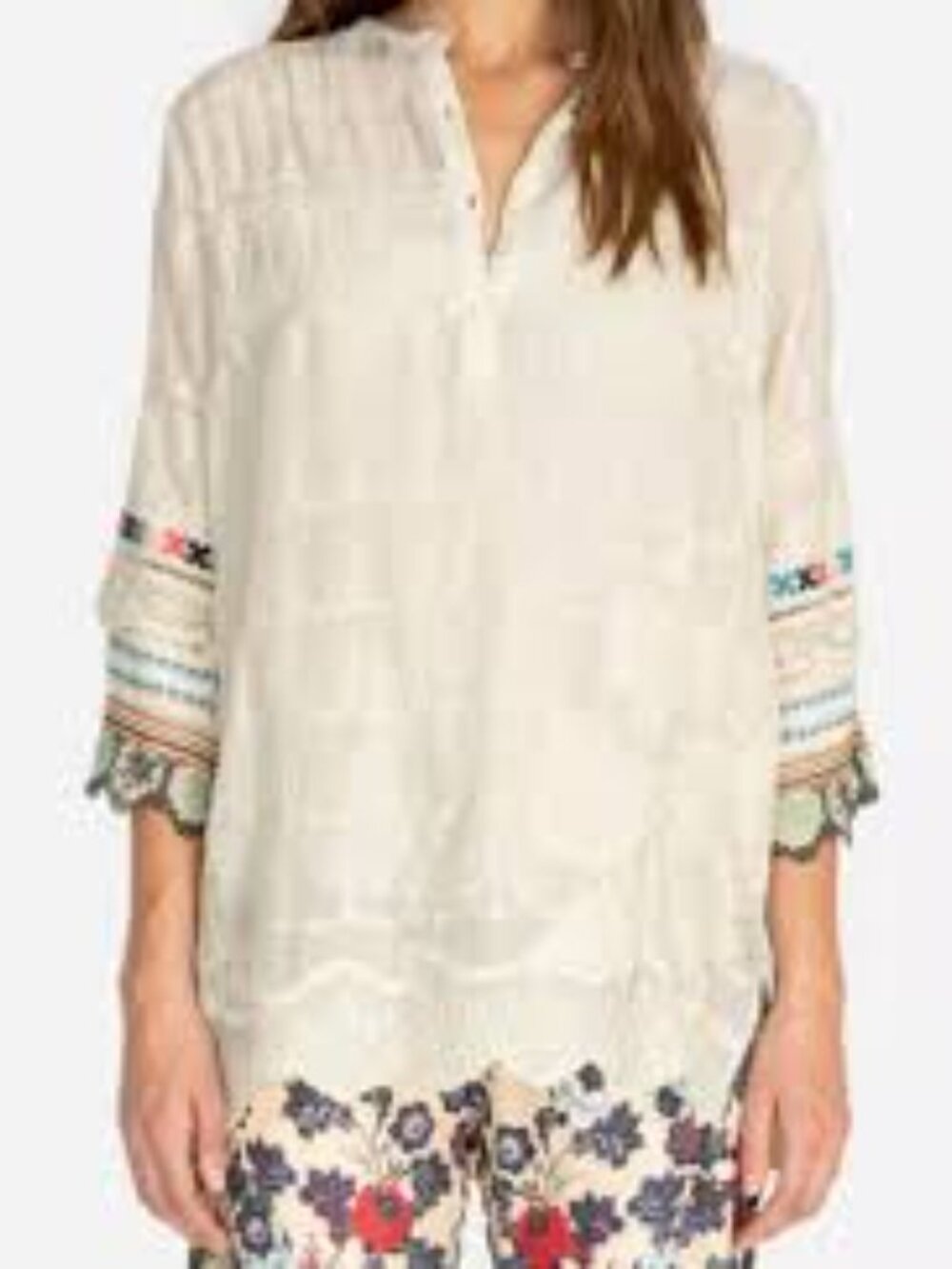 White Embroidered Lace Women's Button-Front Top XXL - Picture 3 of 10